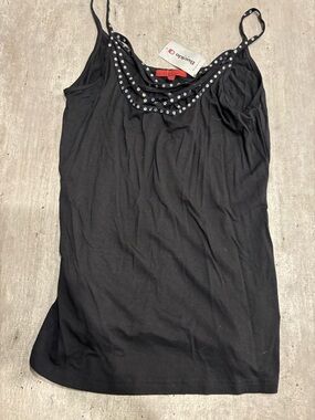 Black Stud-Trim Cowl Neck Spaghetti Strap Tank Top